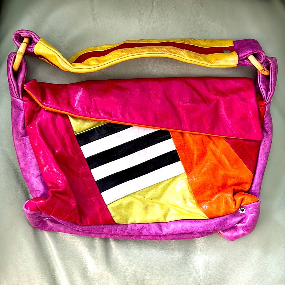 Rare Cirque du Soleil Colorful Patchwork Leather, Canvas Purse